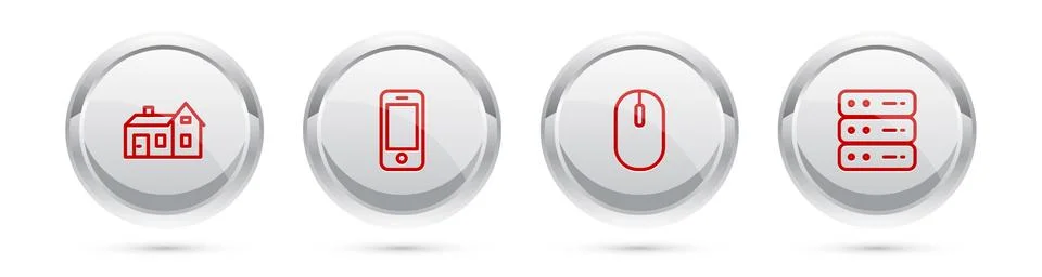 Set line House, Smartphone, Computer mouse and Server, Data, Web Hosting. Silver Stock-Illustration