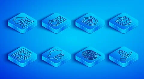 Set line House system bug, Firewall, security wall, Shield with WiFi wireless Ilustración de archivo