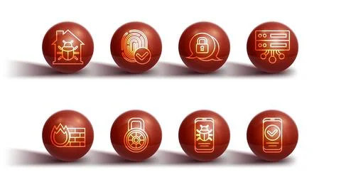 Set line House system bug, Firewall, security wall, Server, Data, Web Hosting Illustrazione stock