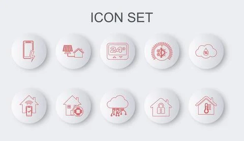 Set line House temperature, Smart home remote control system, Thermostat, u.. Stock Illustration