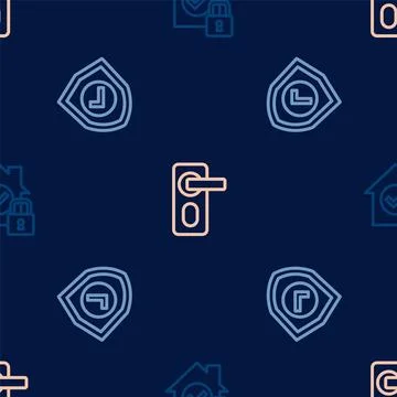 Set line House under protection, Shield with check mark and Fingerprint door Stock Illustration
