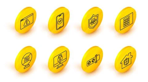 Set line House under protection, Password, Lock monitor, Security camera, I.. Stock Illustration