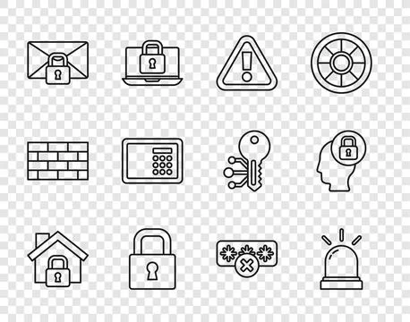 Set line House under protection, Motion sensor, Exclamation mark in triangl.. Stock Illustration