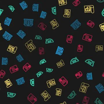Set line House, Warehouse, plan and contract on seamless pattern. Vector Ilustración de archivo
