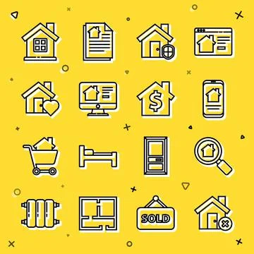 Set line House with wrong mark, Search house, Online real estate, under イラスト素材