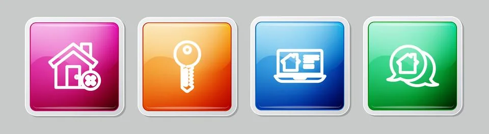 Set line House with wrong mark, key, Online real estate house and Real messag Stock Illustration