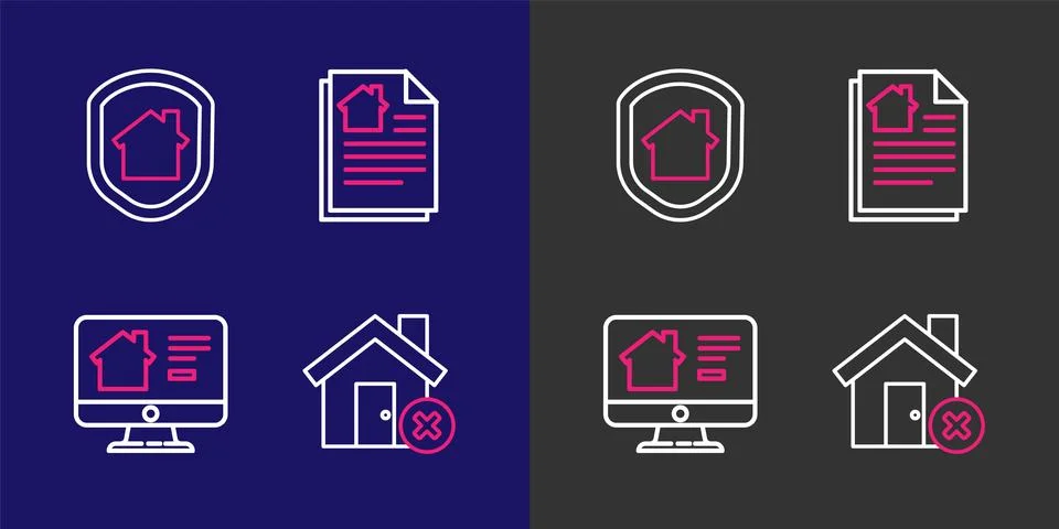 Set line House with wrong mark, Online real estate house, contract and unde.. Illustrazione stock