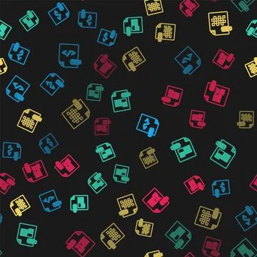 Set line HTML file document, PDF, PNG and DOC on seamless pattern. Vector 库存插图
