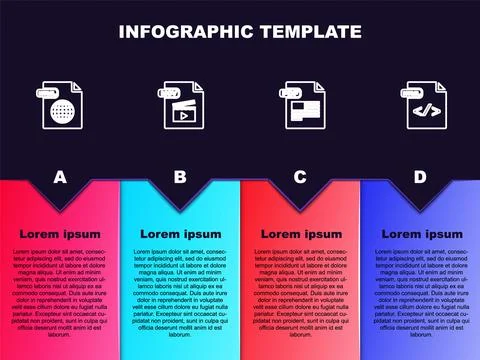 Set line HTML file document, MOV, PDF and . Business infographic template Stock Illustration