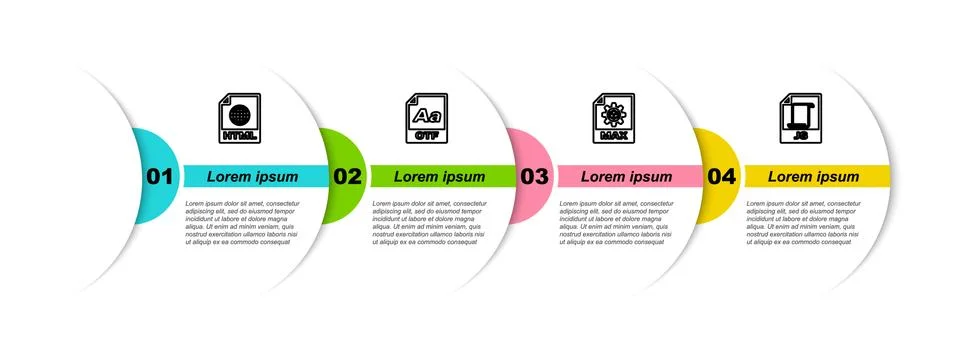 Set line HTML file document, OTF, MAX and JS. Business infographic template Stock Illustration