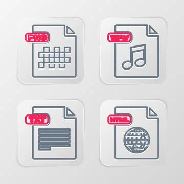 Set line HTML file document, TXT, WAV and PNG icon. Vector 库存插图