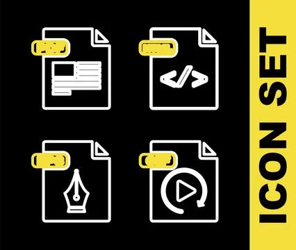 Set line HTML file document, GIF, EPS and PDF icon. Vector Illustrazione stock