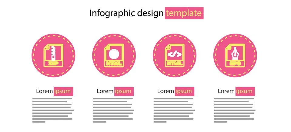 Set line HTML file document, EPS, and ZIP icon. Vector Illustrazione stock