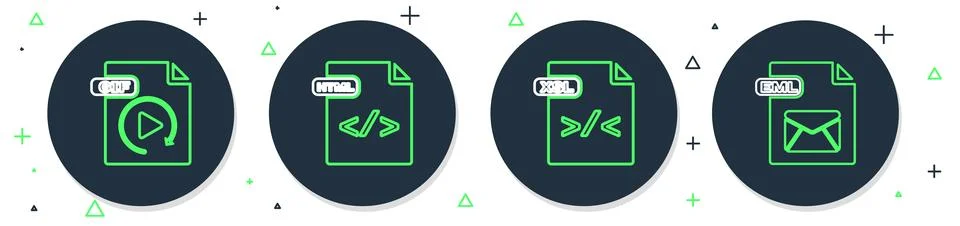 Set line HTML file document, XSL, GIF and EML icon. Vector 库存插图