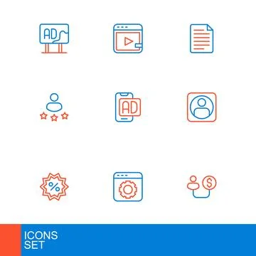 Set line Human and money, Browser setting, Discount percent tag, Create acc.. 스톡 일러스트