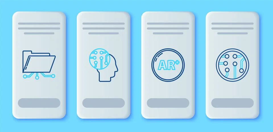 Set line Human brain as digital circuit board, Ar, augmented reality, Folder and Ilustración de archivo