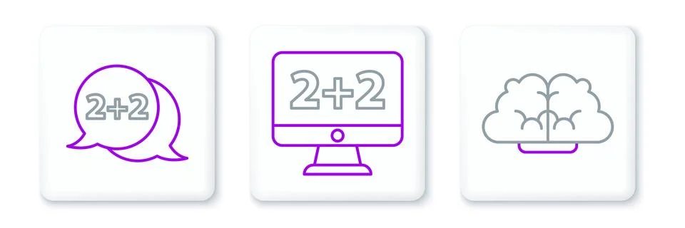 Set line Human brain, Equation solution and  icon. Vector Stock Illustration