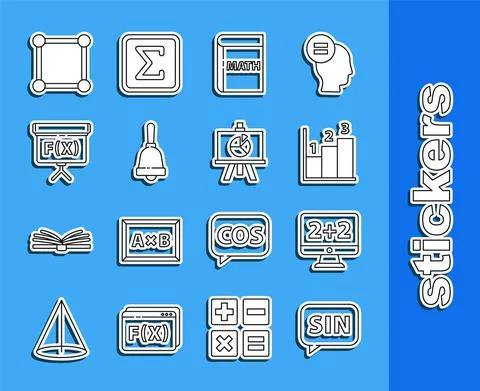 Set line Human brain, Graph, schedule, chart, diagram, Triangle math, Test or Illustrazione stock