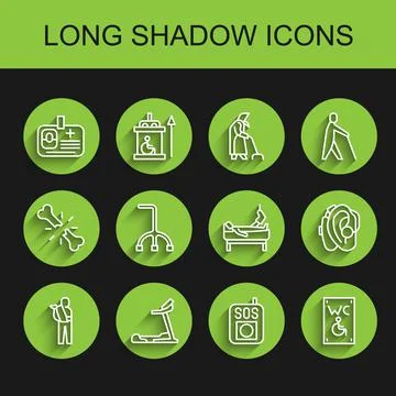 Set line Human broken arm, Treadmill machine, Identification badge, Press the Stock Illustration