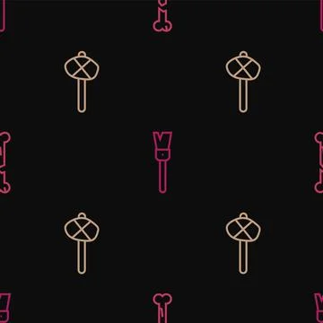 Set line Human broken bone, Stone age hammer and Paint brush on seamless pattern Stockillustratie