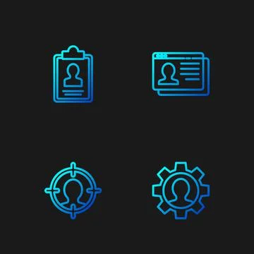 Set line Human with gear, Head hunting, Clipboard resume and Resume. Gradient 스톡 일러스트