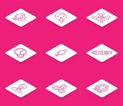 Set line Human with gear inside, User of business suit, Project team base, Time Ilustração Stock