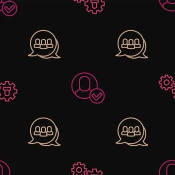 Set line Human with gear, Project team base and Worker on seamless pattern Stock Illustration