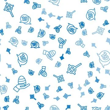 Set line Human hand and easter egg, Christian cross and Speech bubble with happy Stock Illustration
