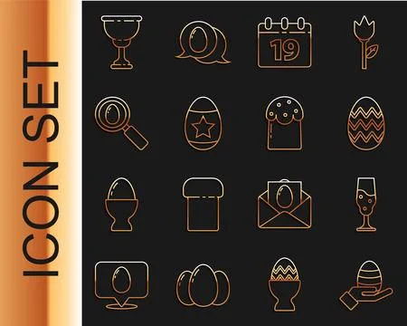 Set line Human hand and easter egg, Wine glass, Easter, Calendar with Happy Stock Illustration
