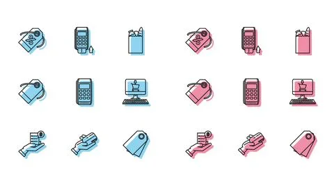 Set line Human hand holding with blank receipt or bill for payment, Discount  Stock Illustration
