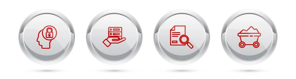 Set line Human head with lock, Server, Data, Web Hosting, Document search and Illustrazione stock