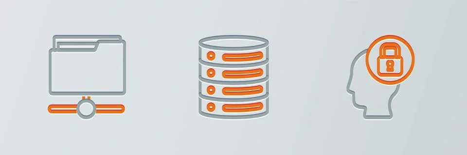 Set line Human head with lock, FTP folder and Server, Data, Web Hosting icon Illustrazione stock