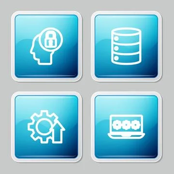 Set line Human head with lock, Server, Data, Web Hosting, Arrow growth gear a イラスト素材
