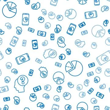 Set line Human head with question mark, Pie chart infographic and Mobile phone Stock Illustration