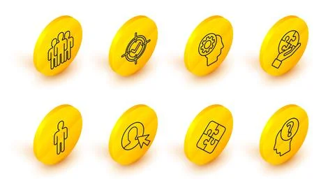 Set line Human head with question mark, Piece of puzzle, User in business s.. Stock Illustration