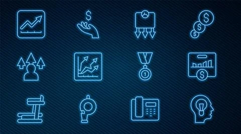 Set line Human with lamp bulb, Key performance indicator, Weight loss, Financial Stock Illustration