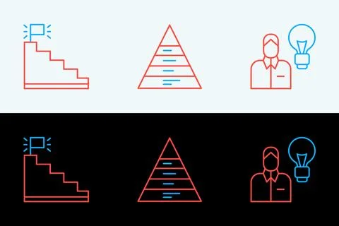 Set line Human with lamp bulb, Stair finish flag and Pyramid chart infograp.. Stock Illustration