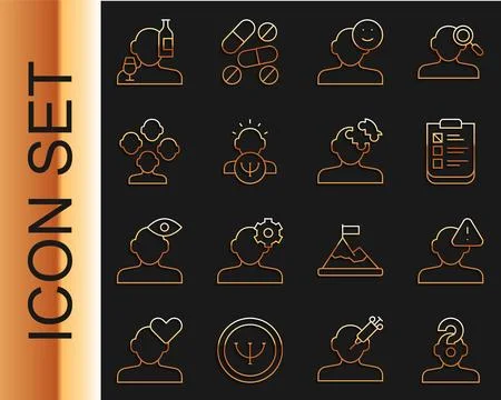 Set line Human with question mark Finding problem in psychology Psychological Illustrazione stock