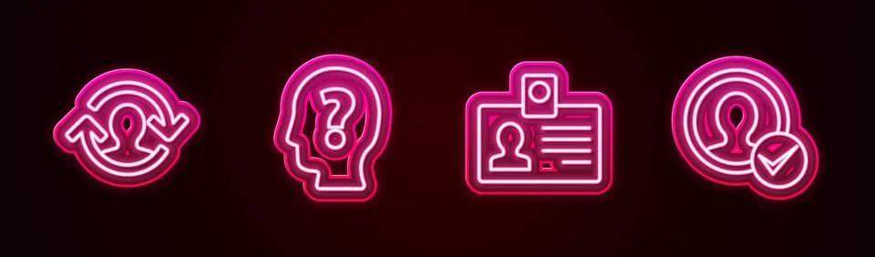 Set line Human resources, Head with question mark, Identification badge and Stock Illustration