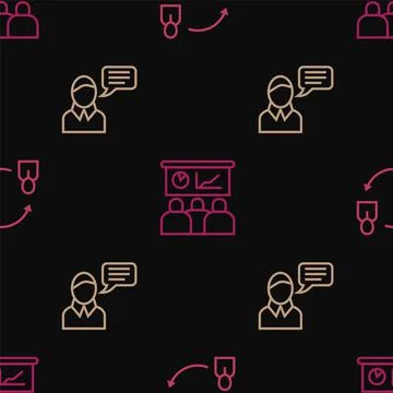 Set line Human resources, Speech bubble chat and Training, presentation on Stock Illustration