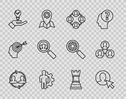 Set line Human resources, User of in business suit, Project team base, with gear Ilustração Stock