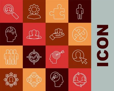 Set line Human resources, User of in business suit, Piece puzzle, Users gro.. Stock Illustration