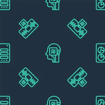 Set line Humanoid robot, Artificial intelligence AI and Computer api interface Stock Illustration