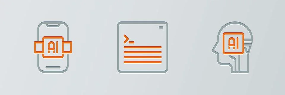 Set line Humanoid robot, Artificial intelligence AI and Web developer program Stock Illustration