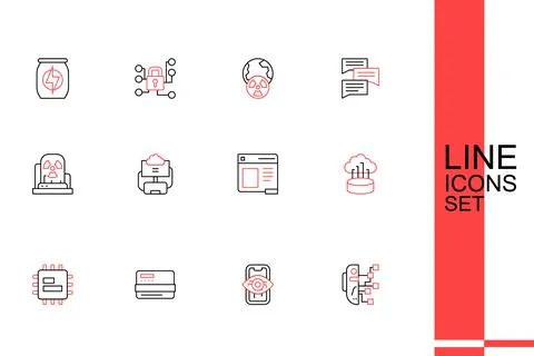 Set line Humanoid robot, Computer vision, Credit card, Processor CPU, Netwo.. Stock Illustration