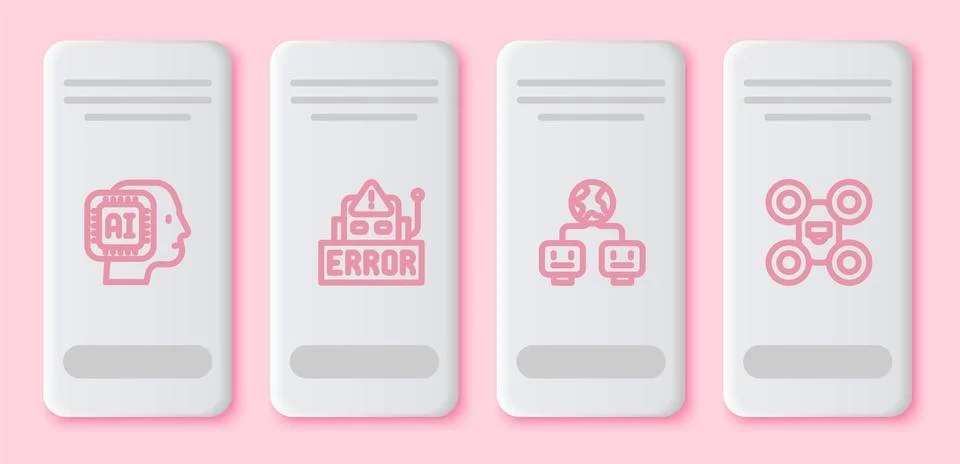 Set line Humanoid robot, Error in, Artificial intelligence and Drone. White Illustrazione stock