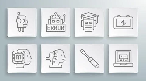 Set line Humanoid robot, Error in, Robot for maintenance, Screwdriver, Crea.. Stock Illustration