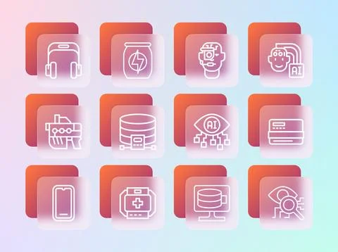 Set line Humanoid robot, First aid kit, Computer vision, Cloud database, Sm.. Stock Illustration