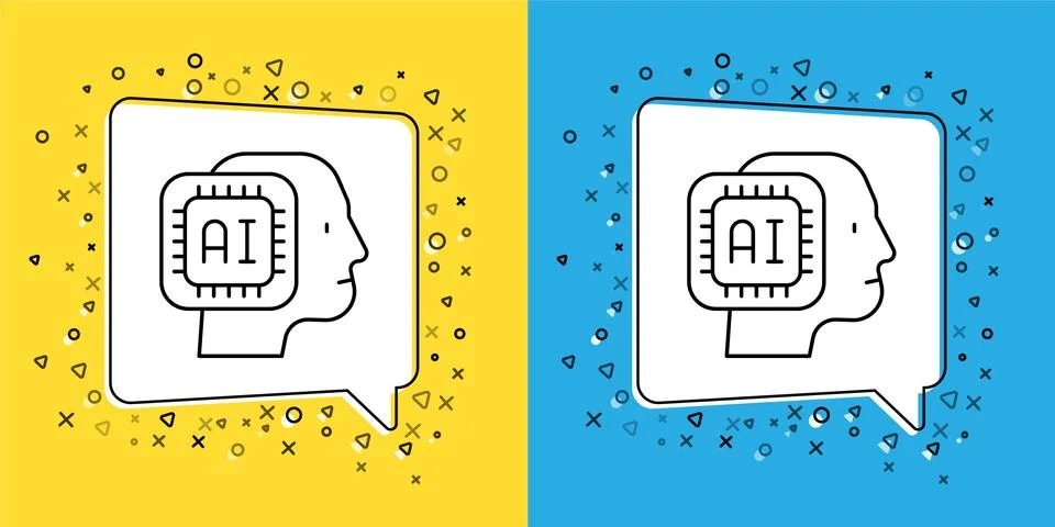 Set line Humanoid robot icon isolated on yellow and blue background. Artificial Illustrazione stock