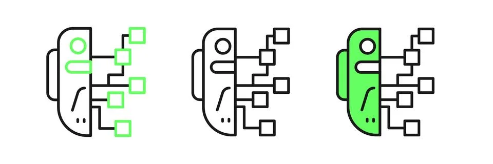 Set line Humanoid robot icon isolated on white background. Artificial intel.. Stock Illustration